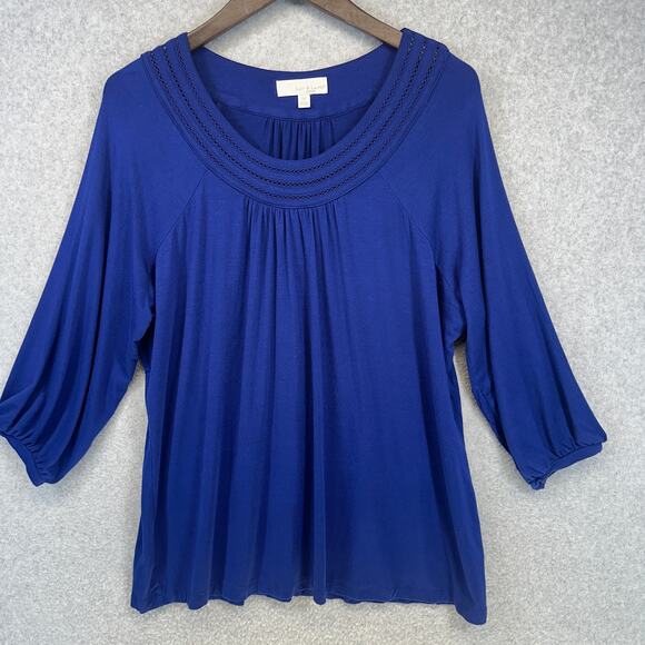 Lucy & Laurel Tops - Lucy & Laurel Blouse Top Womens Size 2X Blue 3/4 Sleeve Gathered Scoop Neck